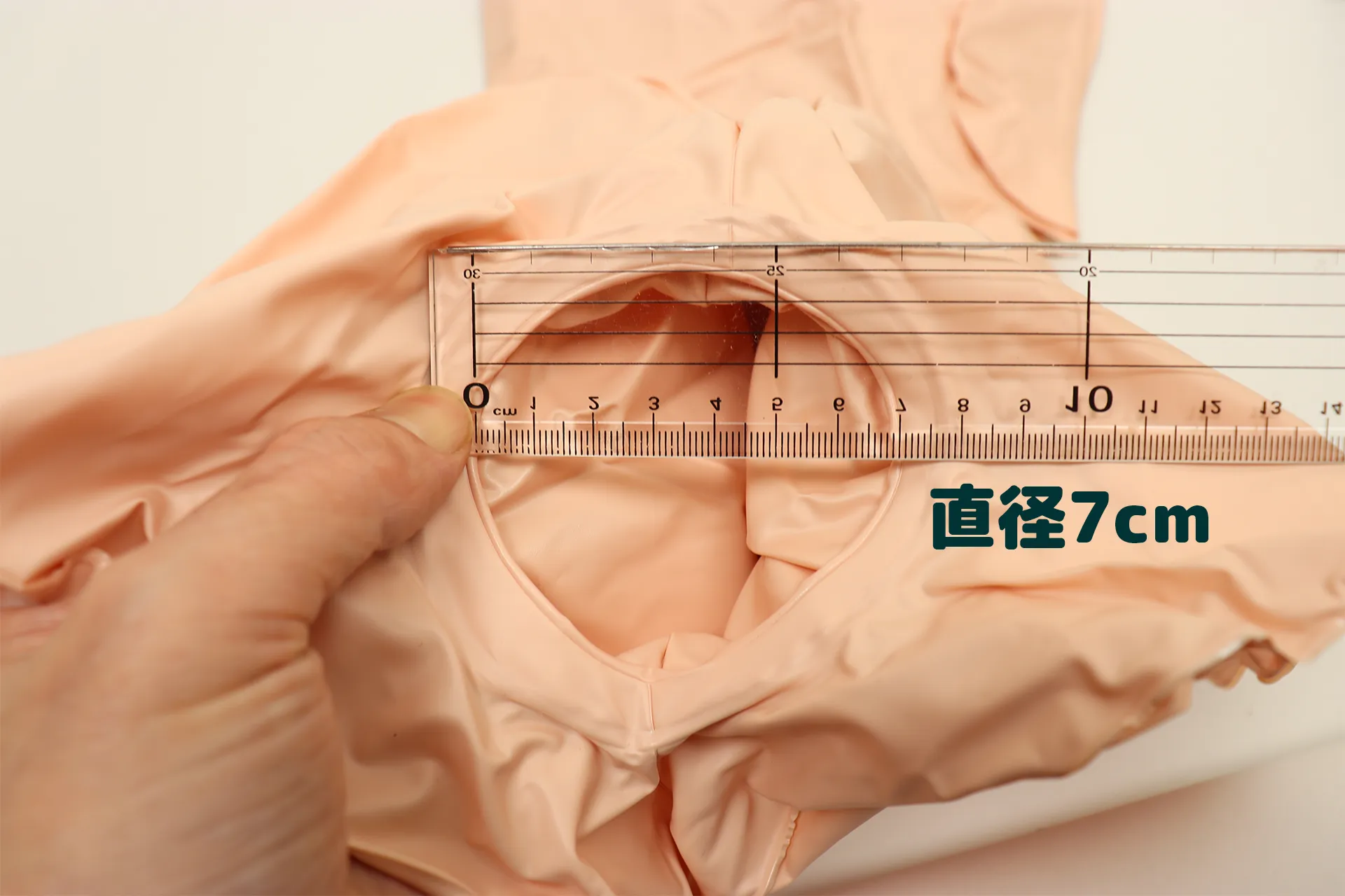 ホールポケットの直径が定規で7cmと分かる画像